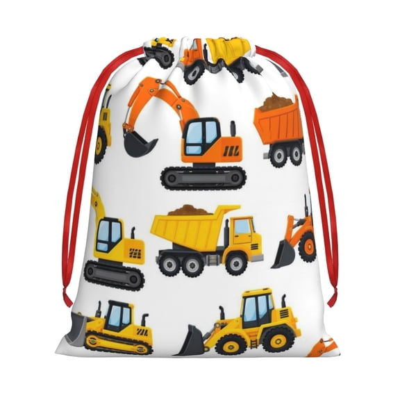 Construction Vehicle Pattern Drawstring Gift Bag Soft Pouch Reusable Favor Bags for Christmas, Halloween, Candy, Wedding, Birthday,L