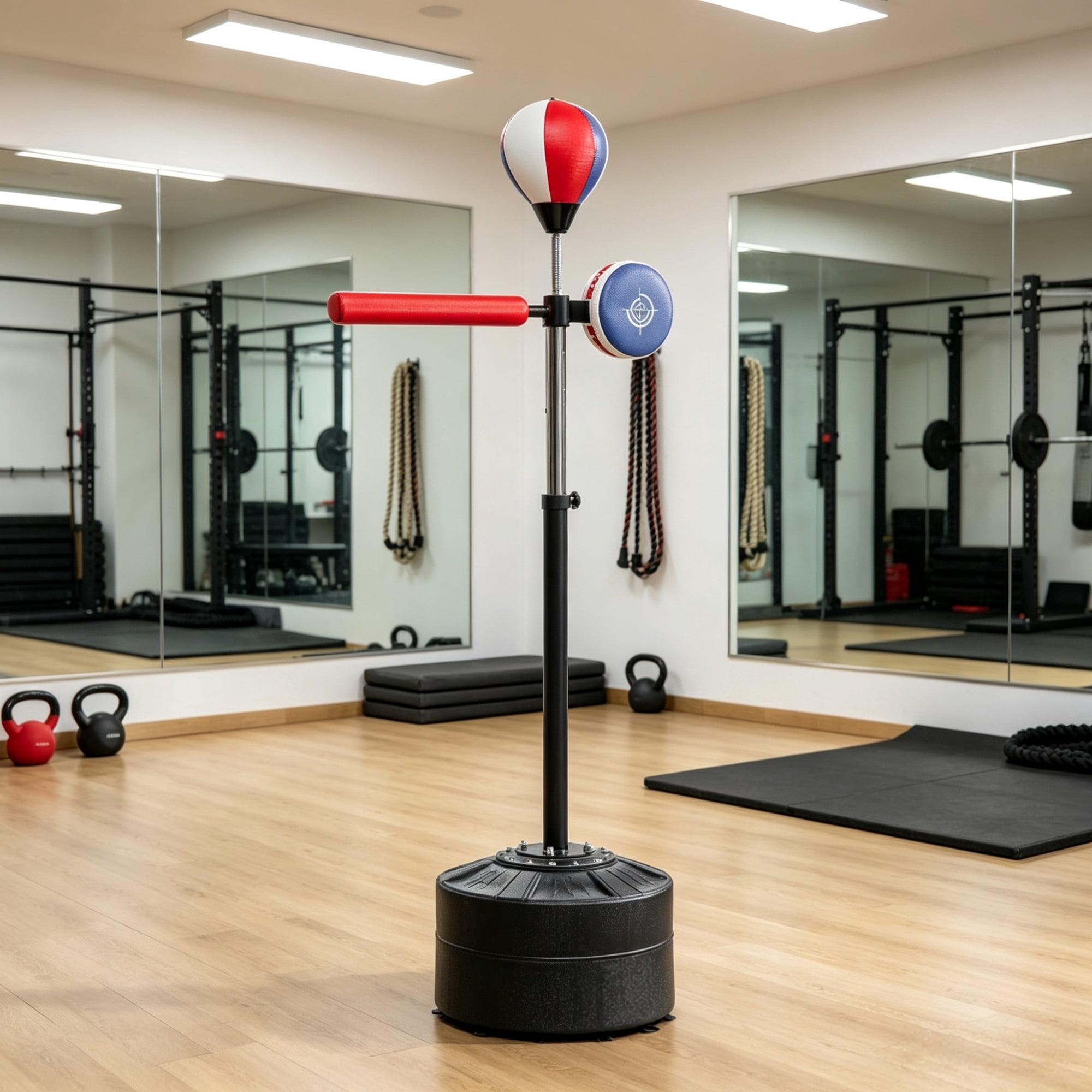 Free Standing Boxing Speed Bag, with Reaction Bar Challenge, Suction Cups, Height Adjustable 64-81in for Teens & Adults