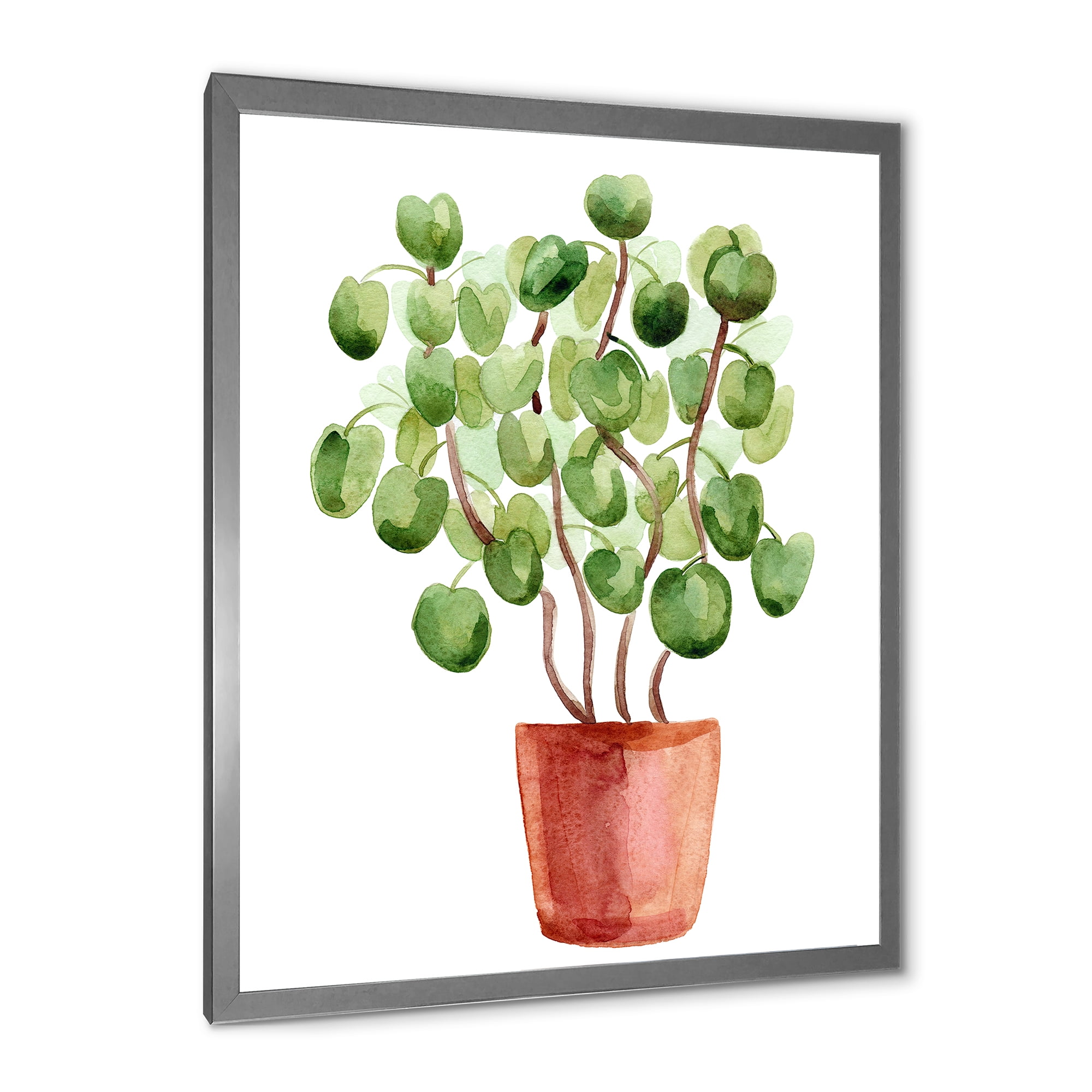Designart 'Abstract Chinese Money Plant In Pot' Traditional Framed Art Print