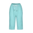 thumbnail image 7 of Lenpel Plus Size Capri Pants for Women Fall Cotton Linen High Waisted Loose Cropped Trousers with Pockets Casual Trendy Button Capris(Light Blue,X-Large), 7 of 7