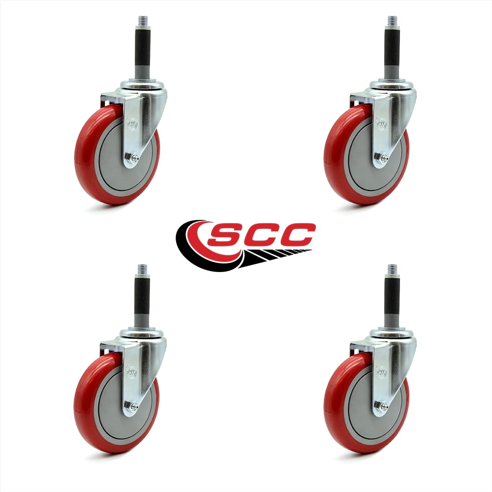 Polyurethane Swivel Expanding Stem Caster Set Of 4 W 5 X 1 25 Red