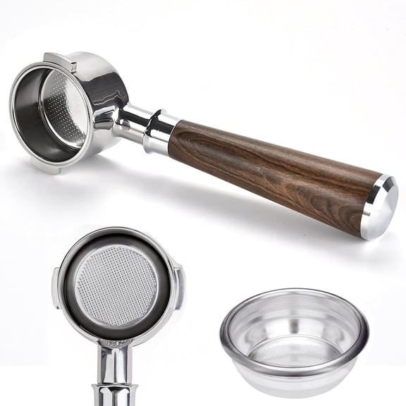 58mm Bottomless Portafilter for Breville Oracle & Dual Boiler, Stainless Steel with Walnut Handle & Double Basket