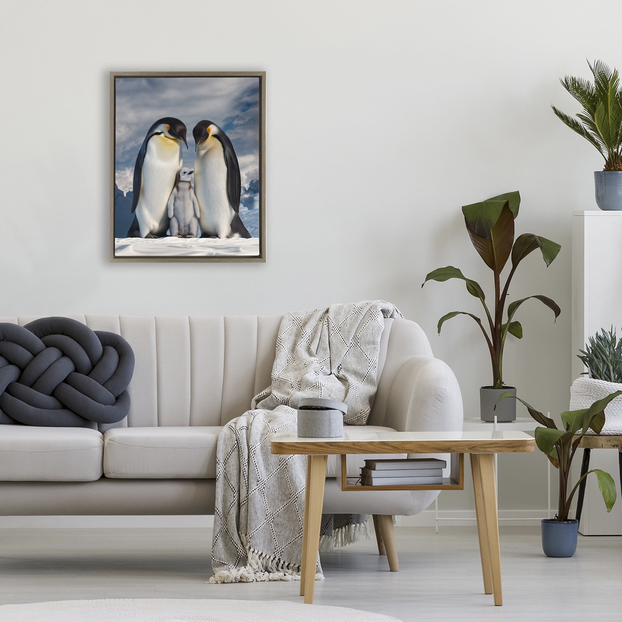 Stupell Industries Penguins In The Wild Brown Framed Floater Canvas Wall Art, design by Scott Stulberg