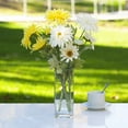 thumbnail image 4 of Enova Home Artificial Silk Daisy Fake Flower Arrangement in Clear Rectangle Glass Vase for Home Decór (Cream Yellow), 4 of 4