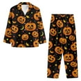 thumbnail image 3 of SCRAWLGOD Halloween Pumpkin Stars Moon Spots Black Mens Polyester Pajama Set, 2 Pcs Wrinkle-Free Button Down Pajama Set for Men, Men's Sleepwear with Pockets, Long Sleeve Loungewear, XL, 3 of 6