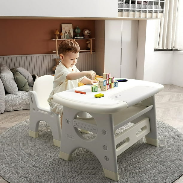 COSTWAY Ensemble Table et 2 Chaises Enfants 2 Face (Noir et Blanc