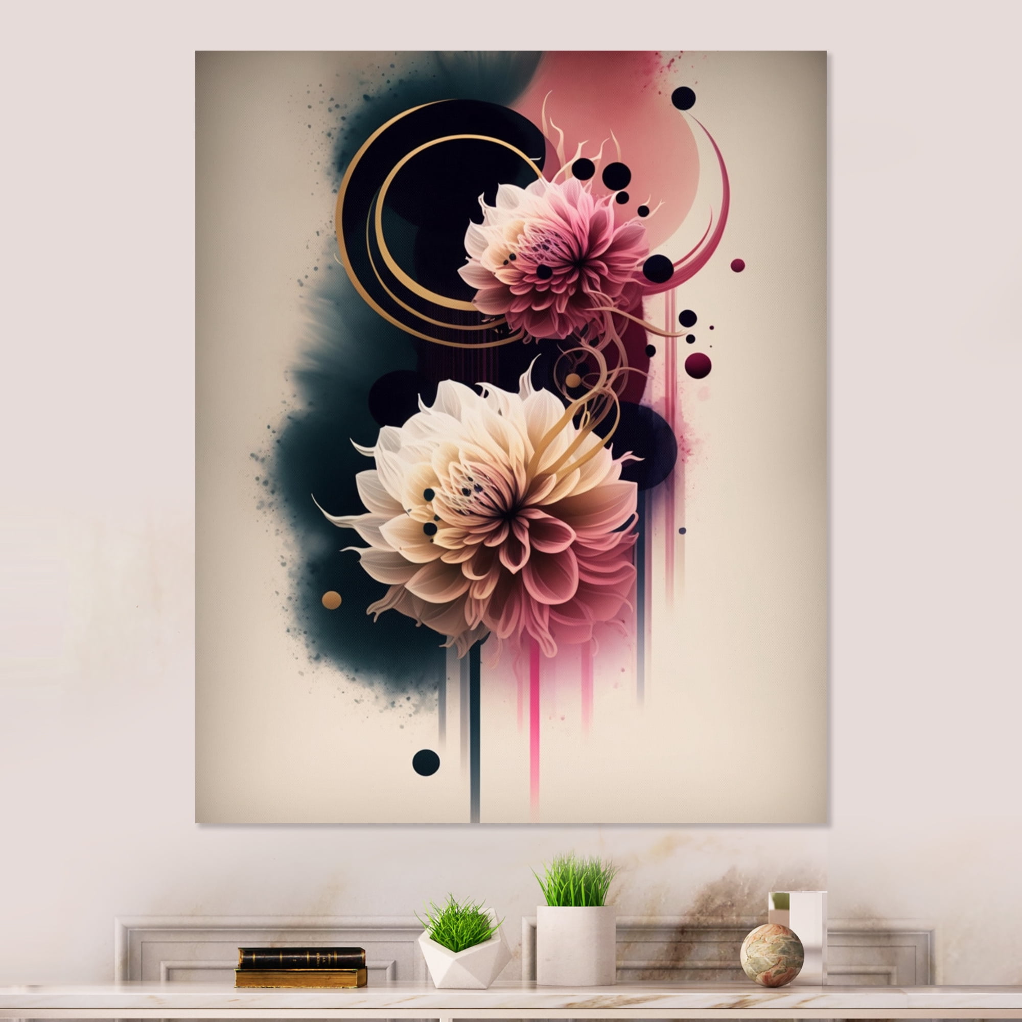 Designart Pink And Beige Peony Hyperrealistic Flowers I Canvas Wall Art
