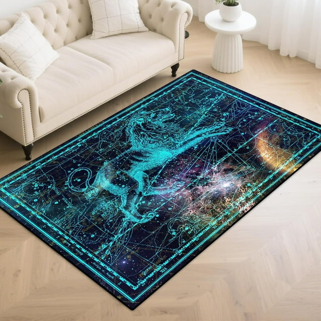 Sports Ball Pattern Washable Low Pile Area Rug for Teens Non Slip Floor Carpet for Bedroom Entryway Living Room Office (Blue Leopard, 63"x47")
