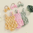 thumbnail image 2 of Newborn Baby Girls Summer Outfits Floral Daisy Romper Ruffle Smocked Suspender Bodysuit with Bow Headband Set Cute Clothes, 2 of 7