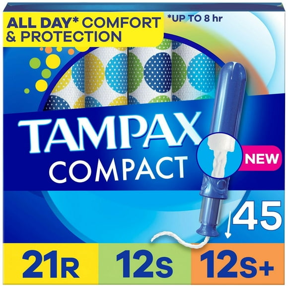 Tampax Compact Pearl Tampons Multipack, with LeakGuard Braid & Extendable Applicator, Regular/Super/Super Plus Absorbency, Compact Extendable Applicator, Unscented