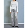 thumbnail image 2 of Womens Crew Neck Shirts Long Sleeve - Knit Pullover Sweaters Casual Sheer Blouse Tops White XL, 2 of 6