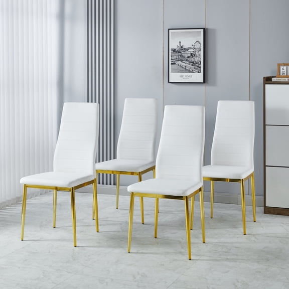 TENGDA Dining Chair Set of 4 White Upholstered Seat with Gold Metal Legs Modern Kitchen Chair