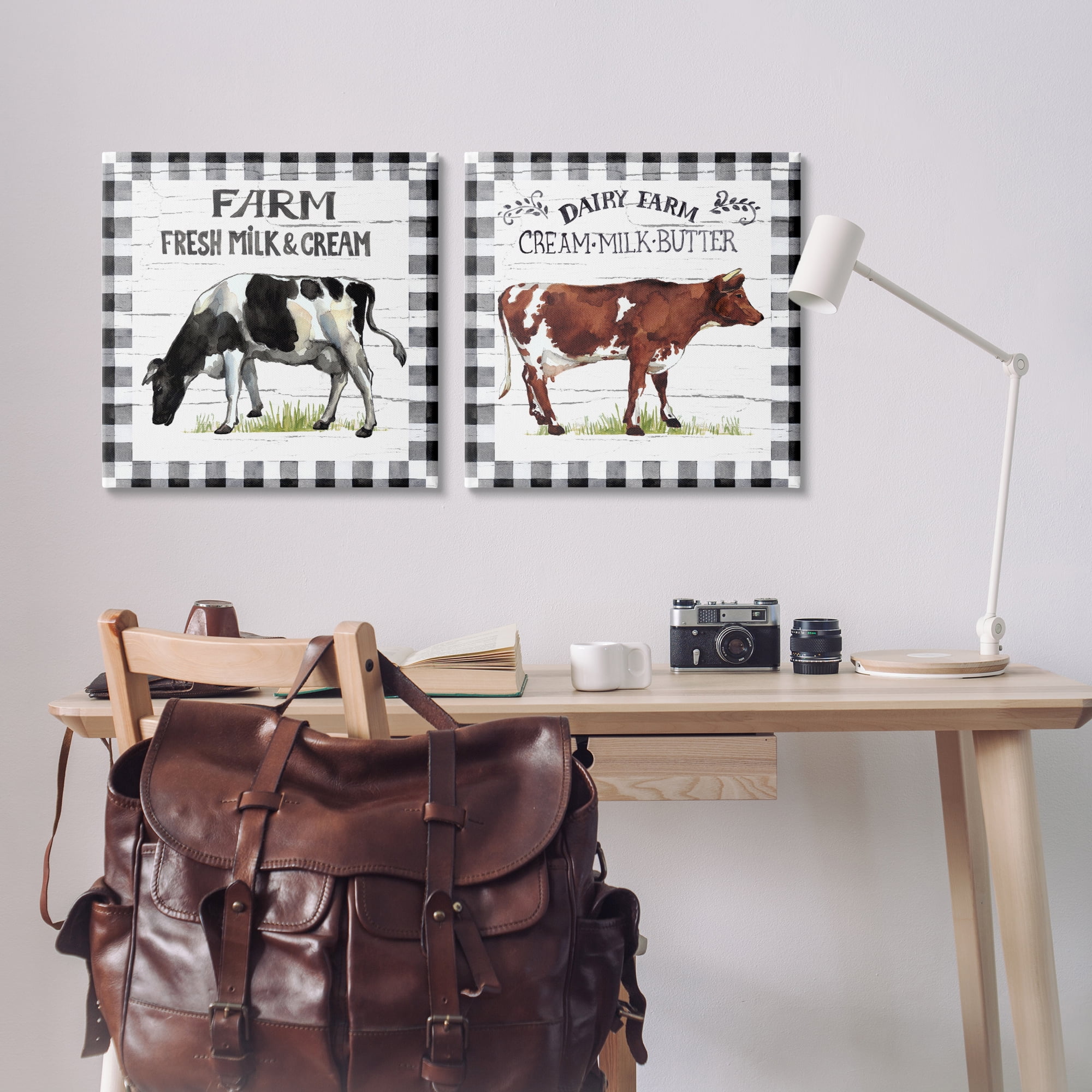 Stupell Industries Spring Farm Dairy Cows Animals Painting Wrapped Canvas Art Print Wall Art, 24 x 24, Set of 2