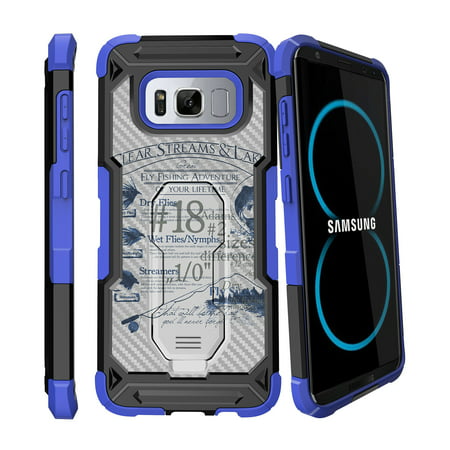 Case for Samsung Galaxy S8 [ UFO Defense Case ][Galaxy S8 SM-G950][Blue Silicone] Carbon Fiber Texture Case with Holster + Stand Hunting