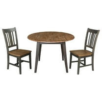 42" Round Solid Wood Dual Drop Leaf Table with 2 Chairs in Hickory/Washed Coal