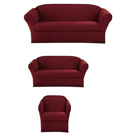 3-Piece Couch Cover Set, Sofa, Loveseat, and Arm Chair Slipcovers, Form fit Stretch, Wrinkle Free, Furniture Protector, Sofa Covers for Living Room, Polyester Spandex (Burgundy)