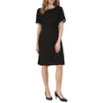 thumbnail image 2 of Hobemty Women's Tweed Dress Short Sleeve Crew Neck Elegant A-Line Dresses with Pocket S Black, 2 of 5