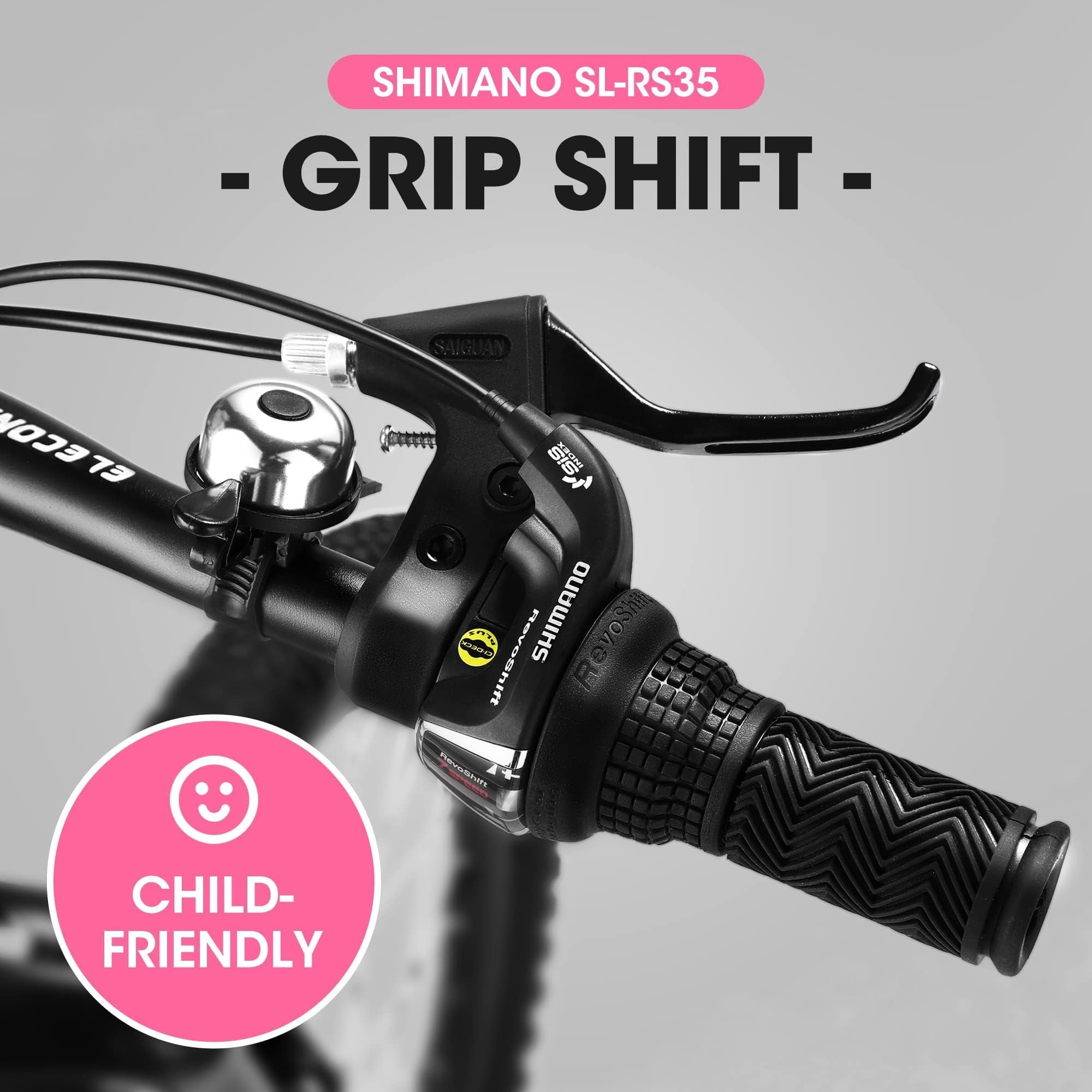 HappyToysWorldKids Mountain Bike 20 Inch - 7 Speed Gears, Front Suspension, Dual Disc Brakes (High Carbon Steel Frame) for Boys Girls 8-12 Years Old, 20 * 2.125 Tires, Easy Assembly