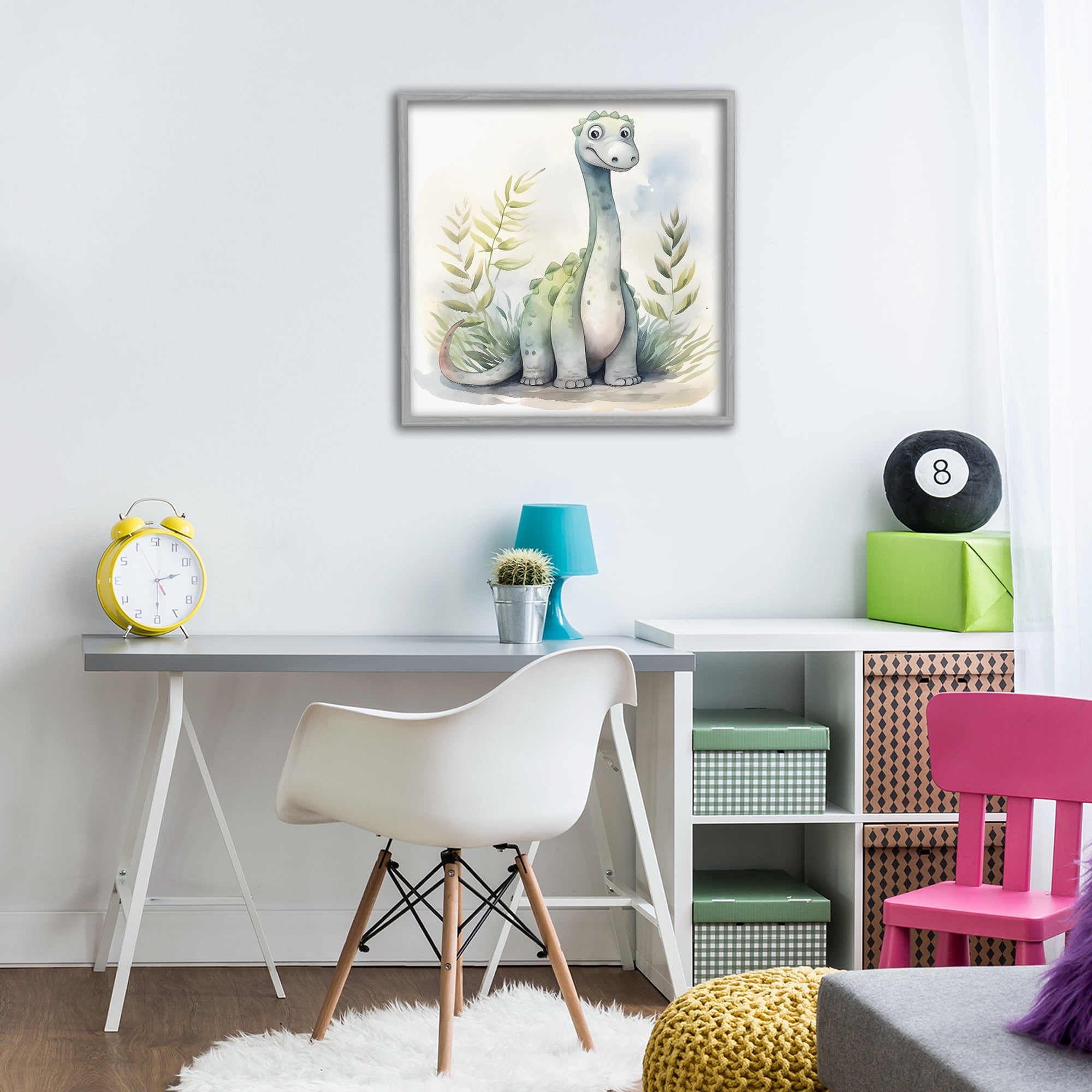 Stupell Industries Crafty Critters Dino Gray Framed Giclee Art, design by Steve Hunziker
