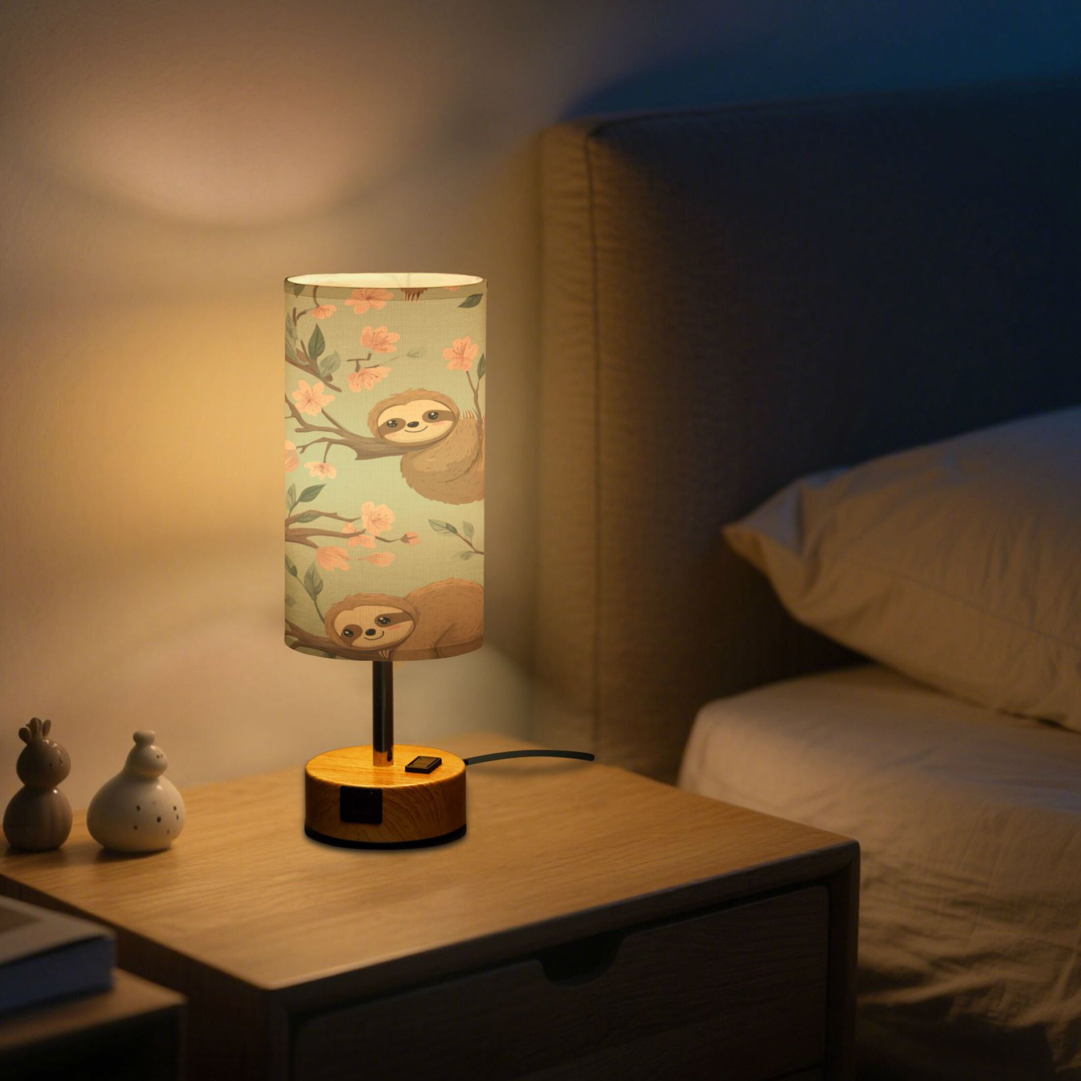 Touch-Control 3-Color Desk Lamp with Plug – Energy-Saving LED + 3 Simultaneous Charging Ports Cute Cartoon Sloth