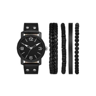 Folio Men's Gift Set; Matte Black Bracelet Watch, Black Dial and
