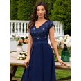 thumbnail image 6 of Blue V-Neck Sequin Lace Short Sleeve A-Line Evening Gown, 6 of 28