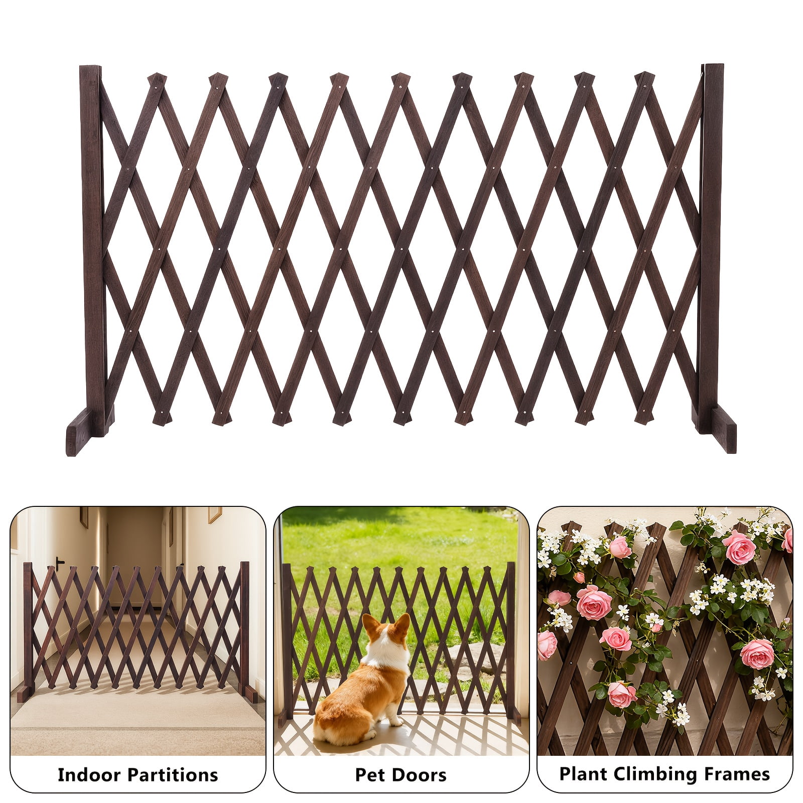 3D Expandable Thickened Wooden Fence, Retractable Safety Pet Gate, Indoor Outdoor Partition Fence for Yard Garden Play Area Holiday Decor