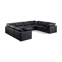 Meridian Furniture Indulge 140" Black Vegan Leather U-Shaped Modular Sectional