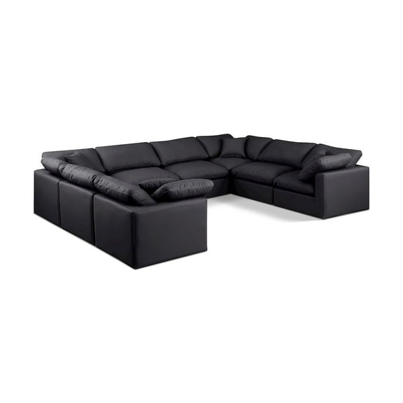 Meridian Furniture Indulge 140" Black Vegan Leather U-Shaped Modular Sectional