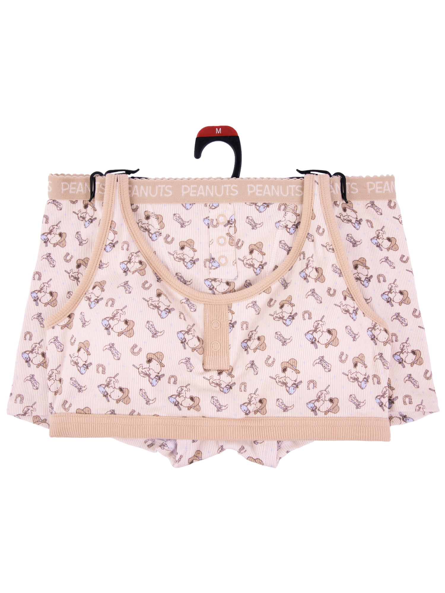 Snoopy Junior's 2-Piece Ribbed Knit Bralette and Boxer Brief Set, Size Small to Extra Large