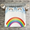 thumbnail image 3 of Ambesonne Cartoon Quilted Bedspread Set 3 Pcs, Rainbow Fluffy Clouds, Queen Size, Pale Blue Yellow, 3 of 3