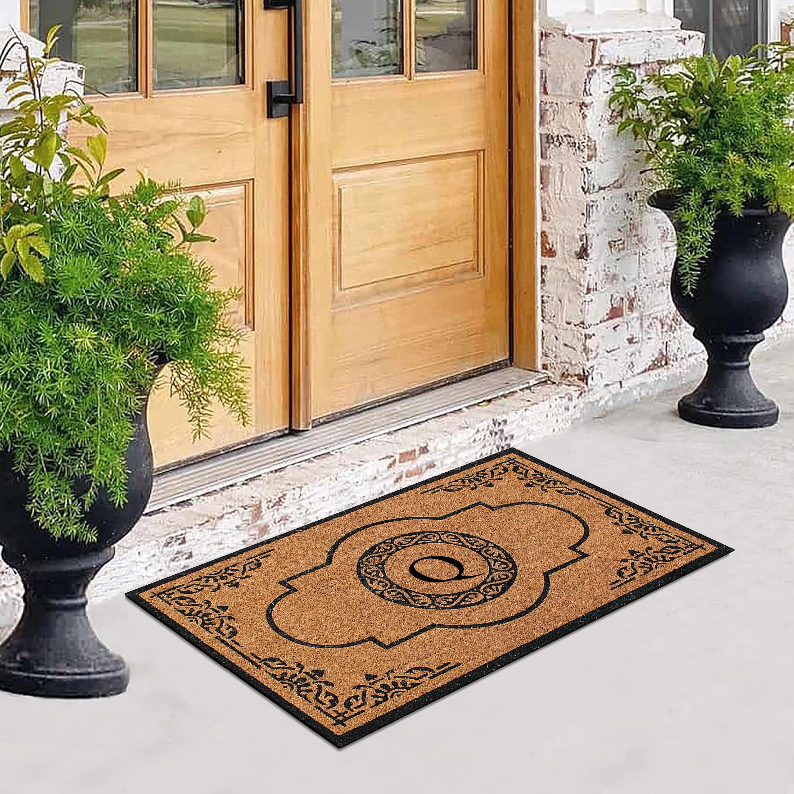 A1HC Abrilina Natural Coir Monogrammed Door Mat, PVC Backing, Durable Anti-Shed Heavy Duty Doormat for Outdoor Front Porch Entrymat - 30"x48"