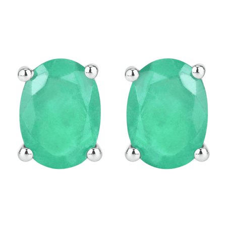 Fine Color Jewels Zambian Emerald Stud Earrings 1.30 Ct in 10K White Gold for Women
