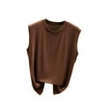thumbnail image 1 of Mrat Débardeurs pour Femmes avec Soutien-Gorge Intégré Débardeur Sans Manches à Col Rond Uni pour Femmes Chemise de Base Fine Surdimensionnée Décontractée Polyvalente Débardeurs en Lin pour Femmes P-265 Café TTG, 1 of 5