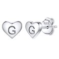 thumbnail image 1 of Pendientes de corazón inicial de Silvora, tachuelas de plata esterlina hipoalergénicas para mujer, diminuta letra G, dijes de oreja, regalo de joyería para cumpleaños, día de la madre, 1 of 8