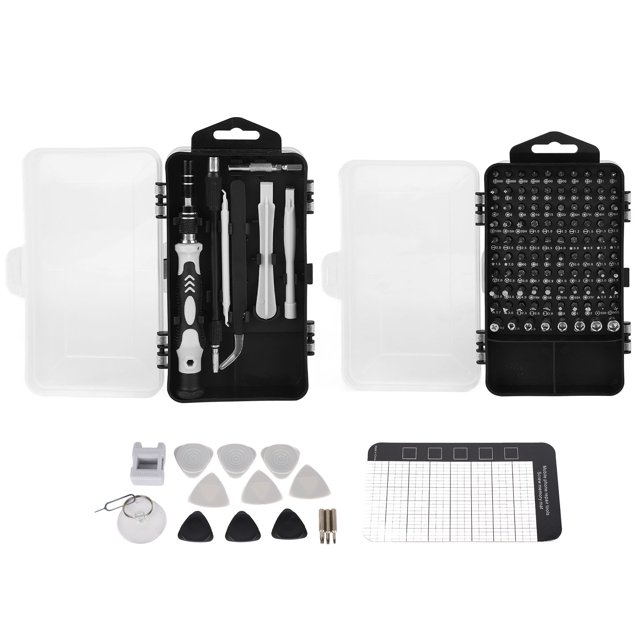 Juego de destornilladores 122 en 1 para desmontar y reparar relojes, teléfonos móviles, color negro