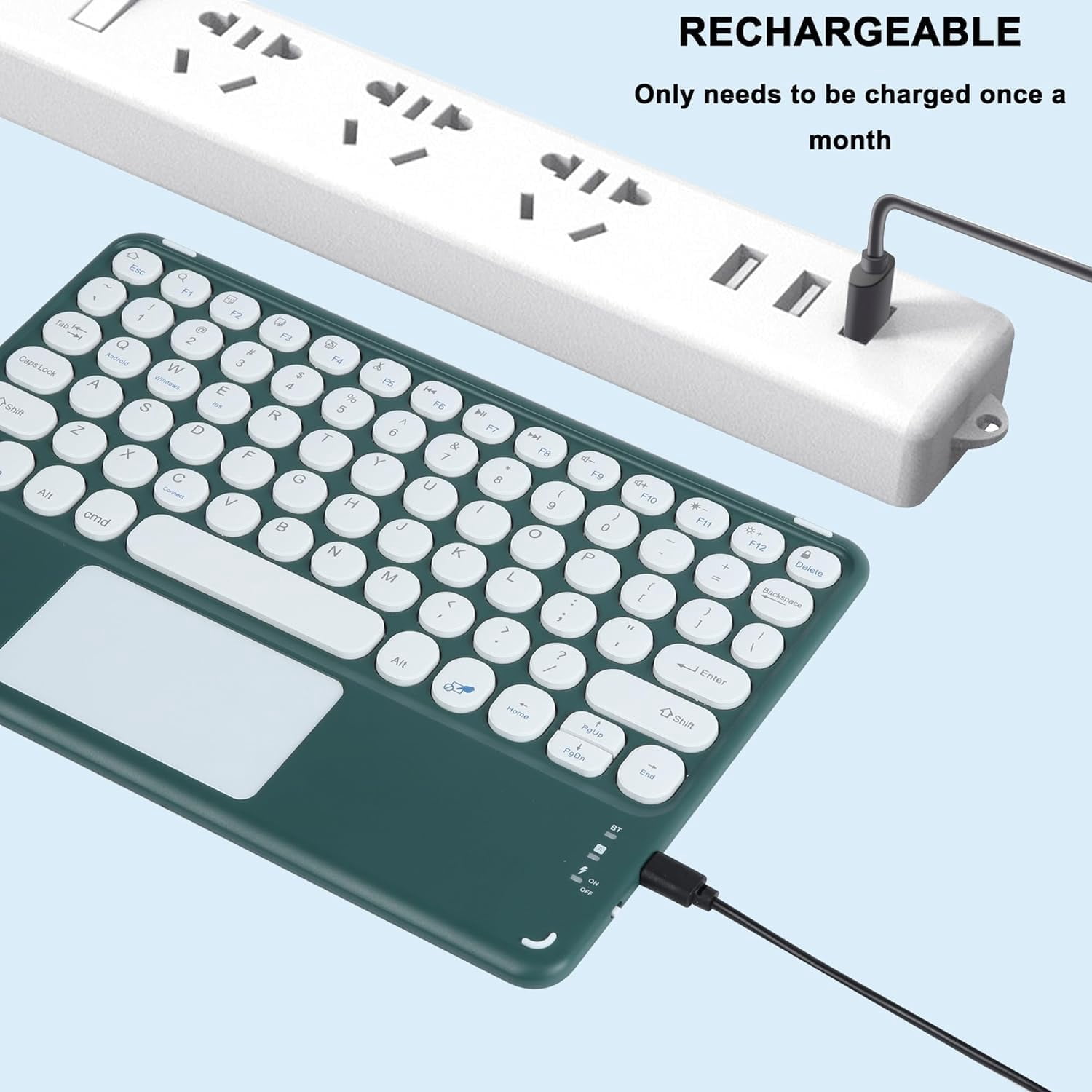 Portable Wireless Bluetooth Keyboard with Touchpad, Ultra-Thin Rechargeable Bluetooth Keyboard Mini with trackpad Round Key for iPad pro/iPad/iOS/Android (Dark green)