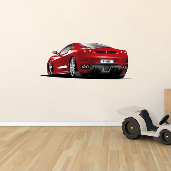 Vinyl Decor Red Ferrari F-430 Design Home Wall Art Decal - 22" x 36" Removable Bedroom Living Room Supercar Luxury Sports Automobile Adhesive Horse Icon Symbol Logo Decoration Sticker