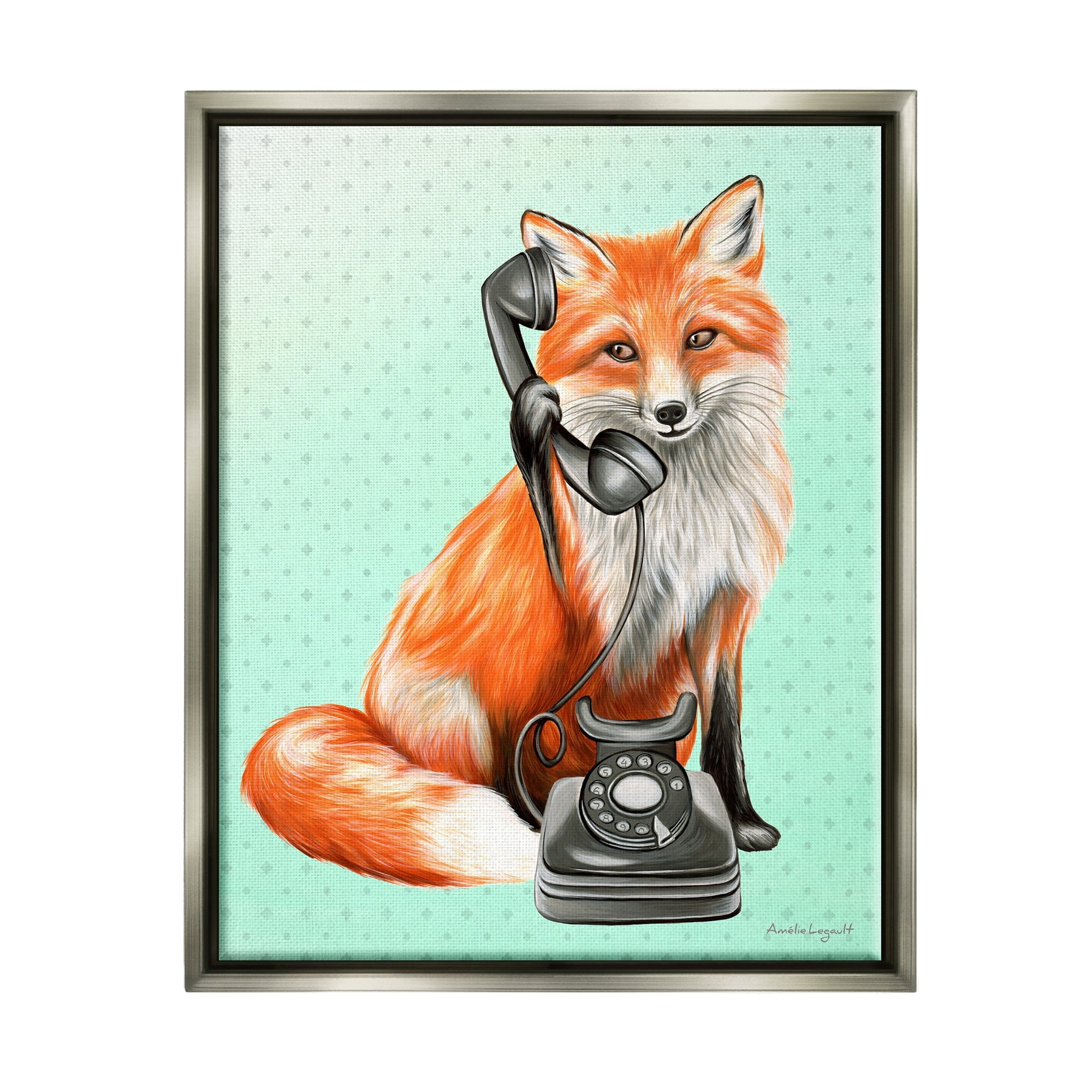 Stupell Industries Red Fox Vintage Phone Dotted Ombre Pattern Graphic Art Luster Gray Floating Framed Canvas Print Wall Art, Design by Amelie Legault