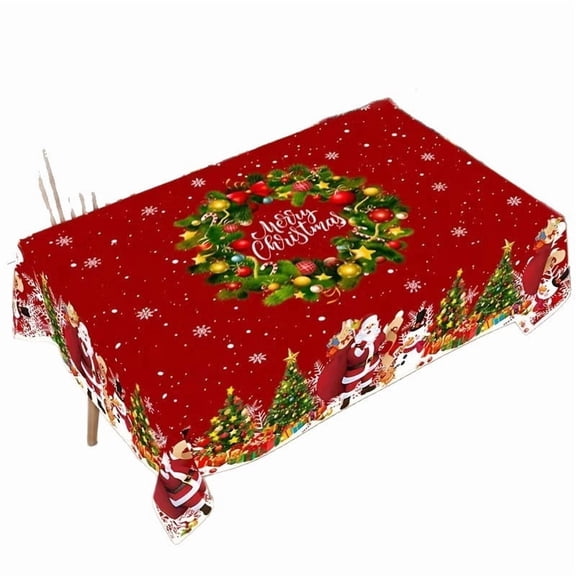 2026 Christmas Indoor Decoration Christmas Tablecloth Red Santa Claus Snowman Wreath Print Holiday Table Cover For Xmas Dinner Party Home Kitchen Decor