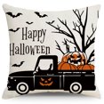 thumbnail image 3 of Fundas de almohada de Halloween 18x18 Juego de 4 fundas de almohada de truco o trato Feliz Halloween Funda de cojín de lino para sofá cama Decoración, 3 of 5