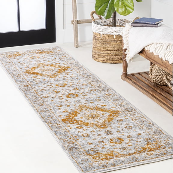 JONATHAN Y MODERN PERSIAN 2 x 8 Runner Rug, Indhira Ornate Medallion Persian - Orange/Cream, MDP212B-28