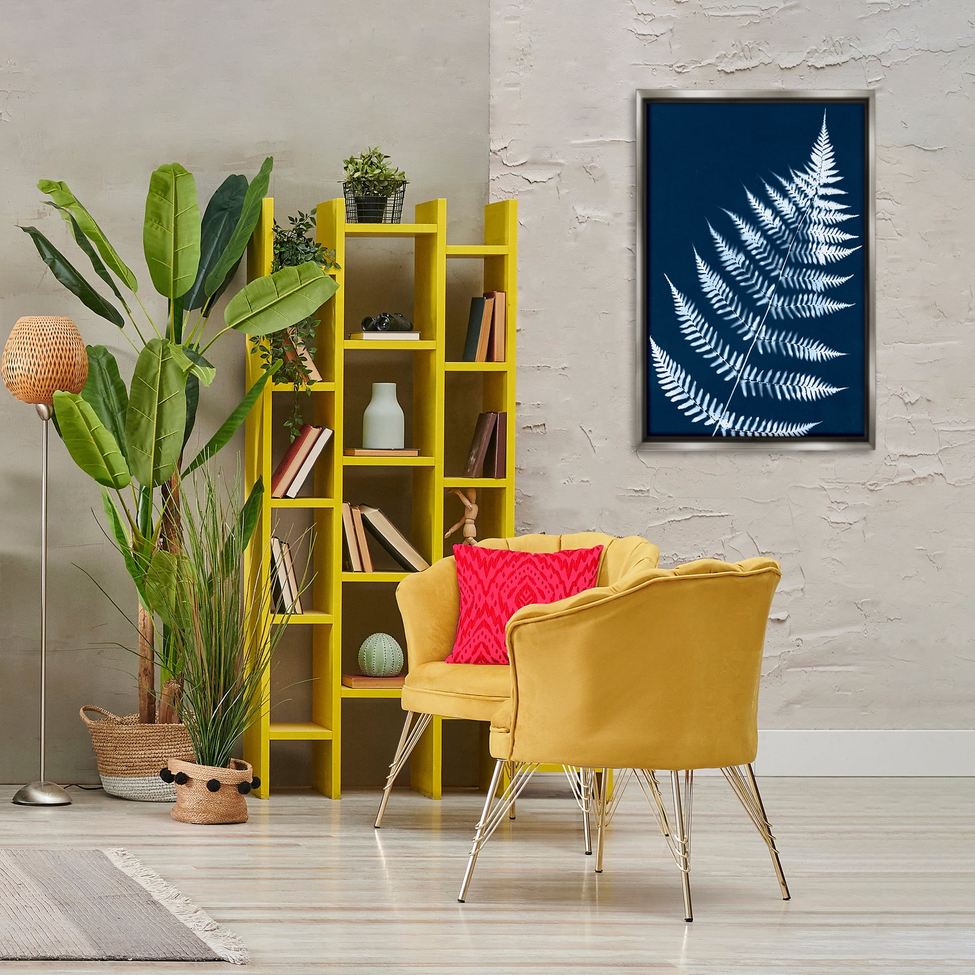 Stupell Industries Blue Fern Impression Botanical & Floral Painting Gray Floater Framed Art Print Wall Art, 21 x 31