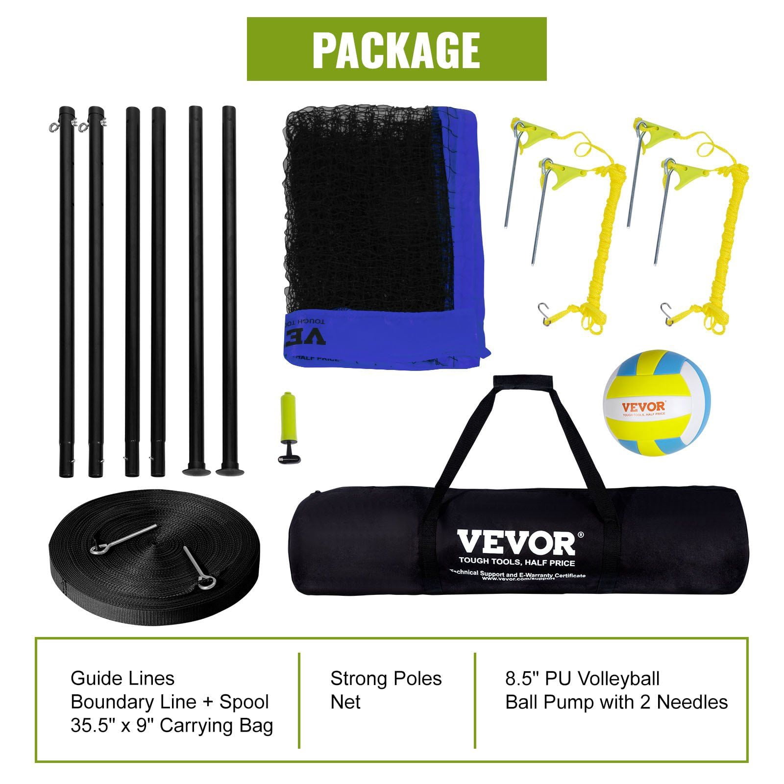 Heavy Duty Volleyball Set for Backyard & Beach - Adjustable Steel Frame, Premium Net, PVC Ball & Pump Included