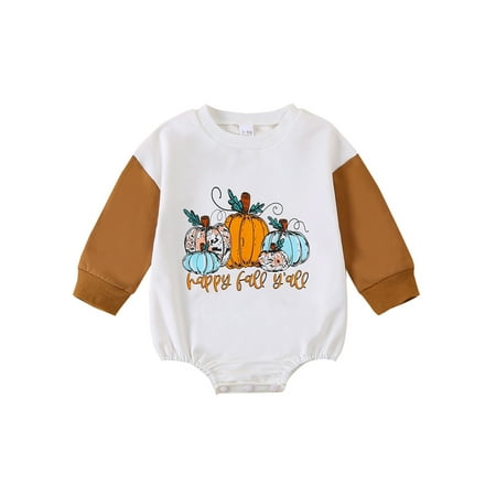

Bmnmsl Baby Halloween Fall Romper Pumpkin Letter Print Long Sleeve Jumpsuits