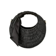 Scoop Women's Small Straw Crescent Crossbody Bag, Black