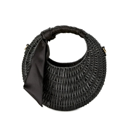 Scoop Women's Small Straw Crescent Crossbody Bag, Black
