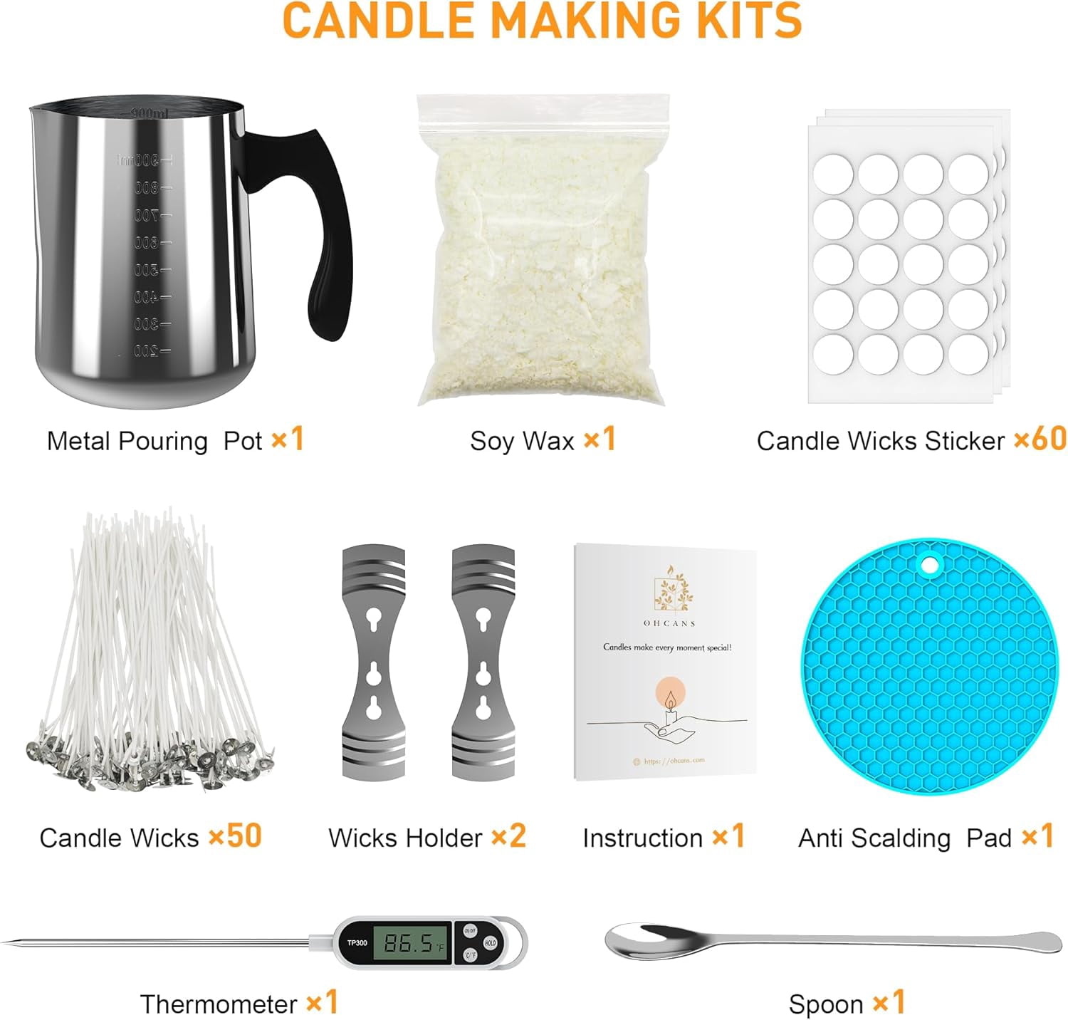 Candle Making Kit Supplies for Beginners, Soy Wax DIY Candle Making for Adults, with 900ml Candle Make Pouring Pot, Candle Wicks, Wicks Sticker, Wicks Holder,Soy Candle Wax