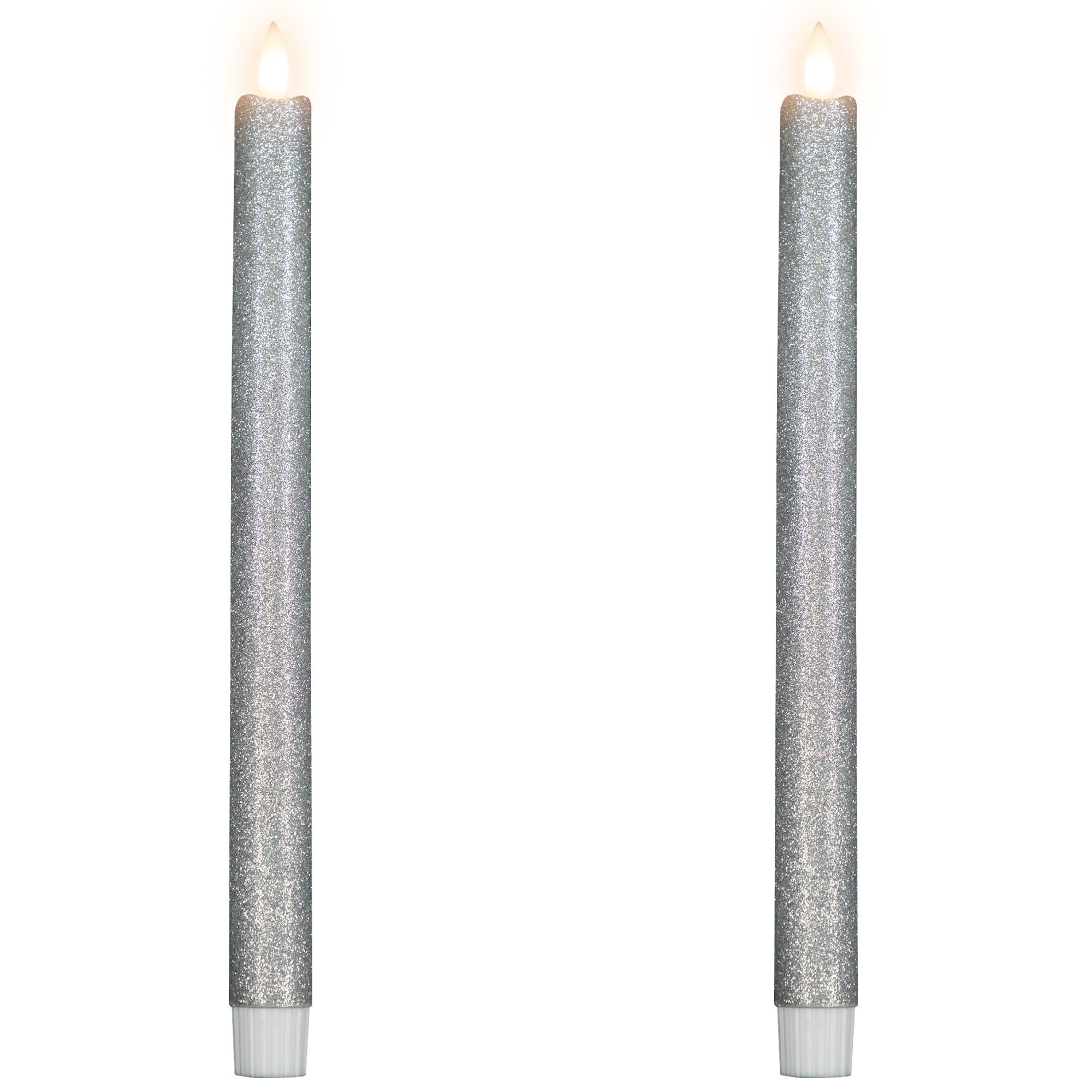 Northlight LED Flameless Flickering Taper Glittered Christmas Candles - 11" - Silver - Set 2