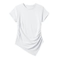 thumbnail image 5 of ClodeEU Women's Round Neck Short Sleeve T-Shirt,Slim Fitted Solid Color Top with Ruched Side and Asymmetric Hem White,Women's Plus L, 5 of 9